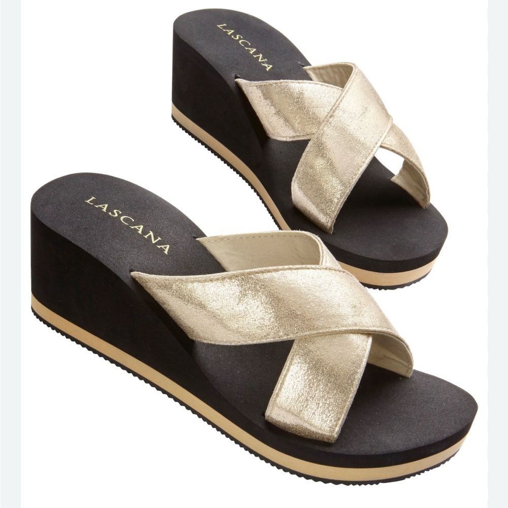 Lascana gold wedge sandals - Size 10